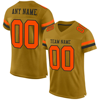 Custom Old Gold Orange-Black Mesh Authentic Football Jersey - Sky-Custom