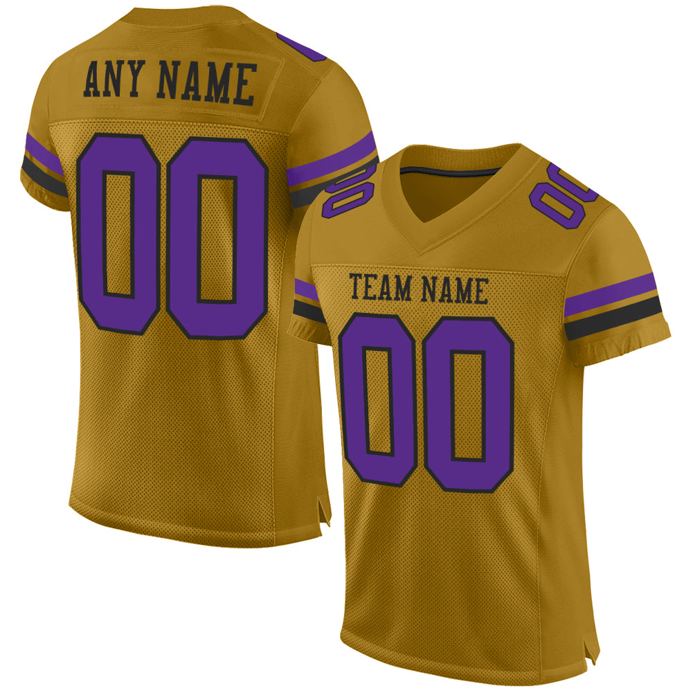 Custom Old Gold Purple-Black Mesh Authentic Football Jersey - Sky-Custom