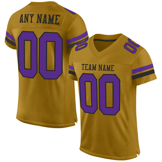 Custom Old Gold Purple-Black Mesh Authentic Football Jersey - Sky-Custom