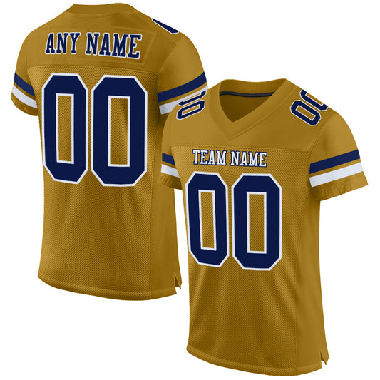 Custom Old Gold Navy-White Mesh Authentic Football Jersey - Sky-Custom