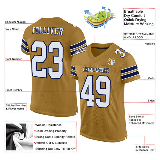 Custom Old Gold White-Navy Mesh Authentic Football Jersey - Sky-Custom