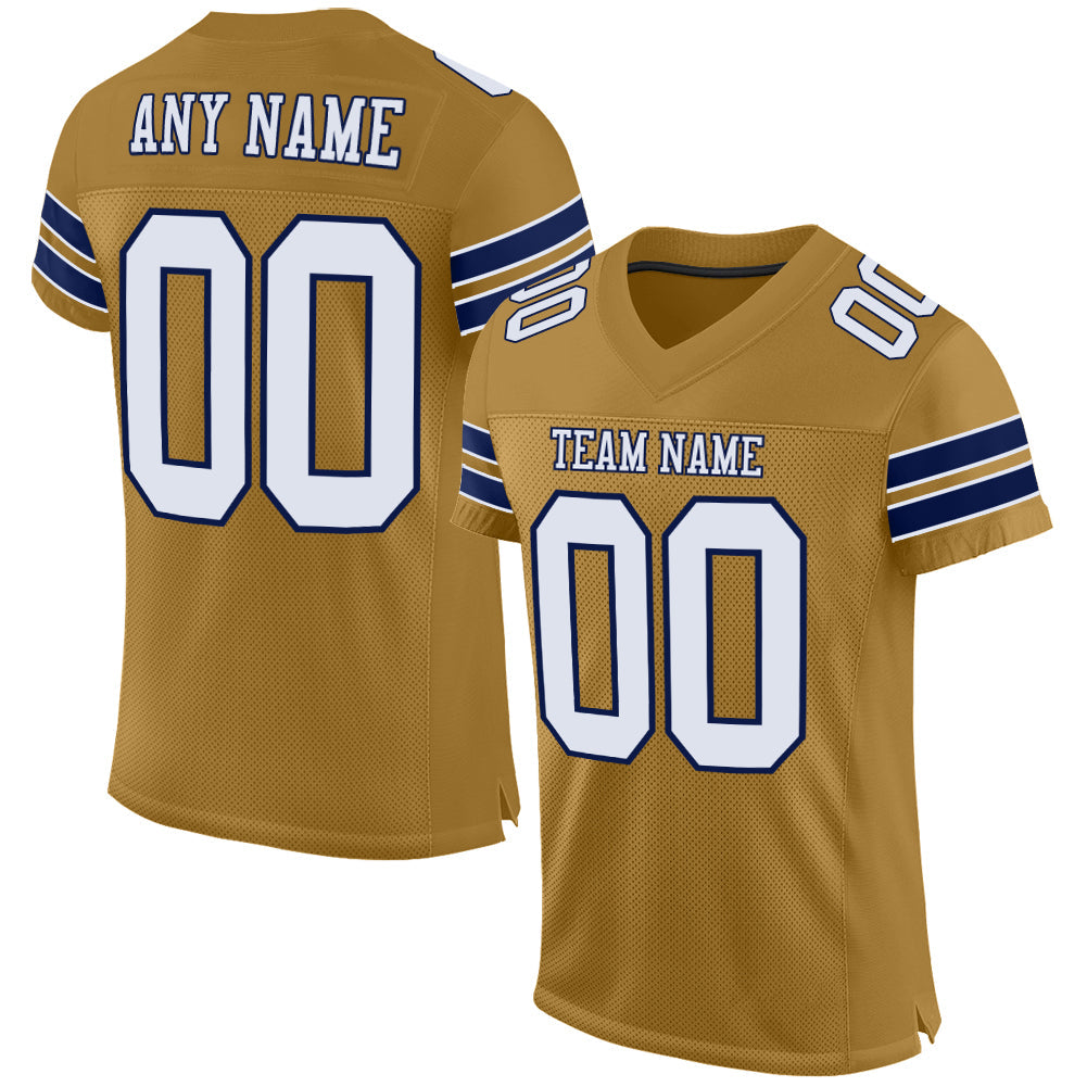 Custom Old Gold White-Navy Mesh Authentic Football Jersey - Sky-Custom