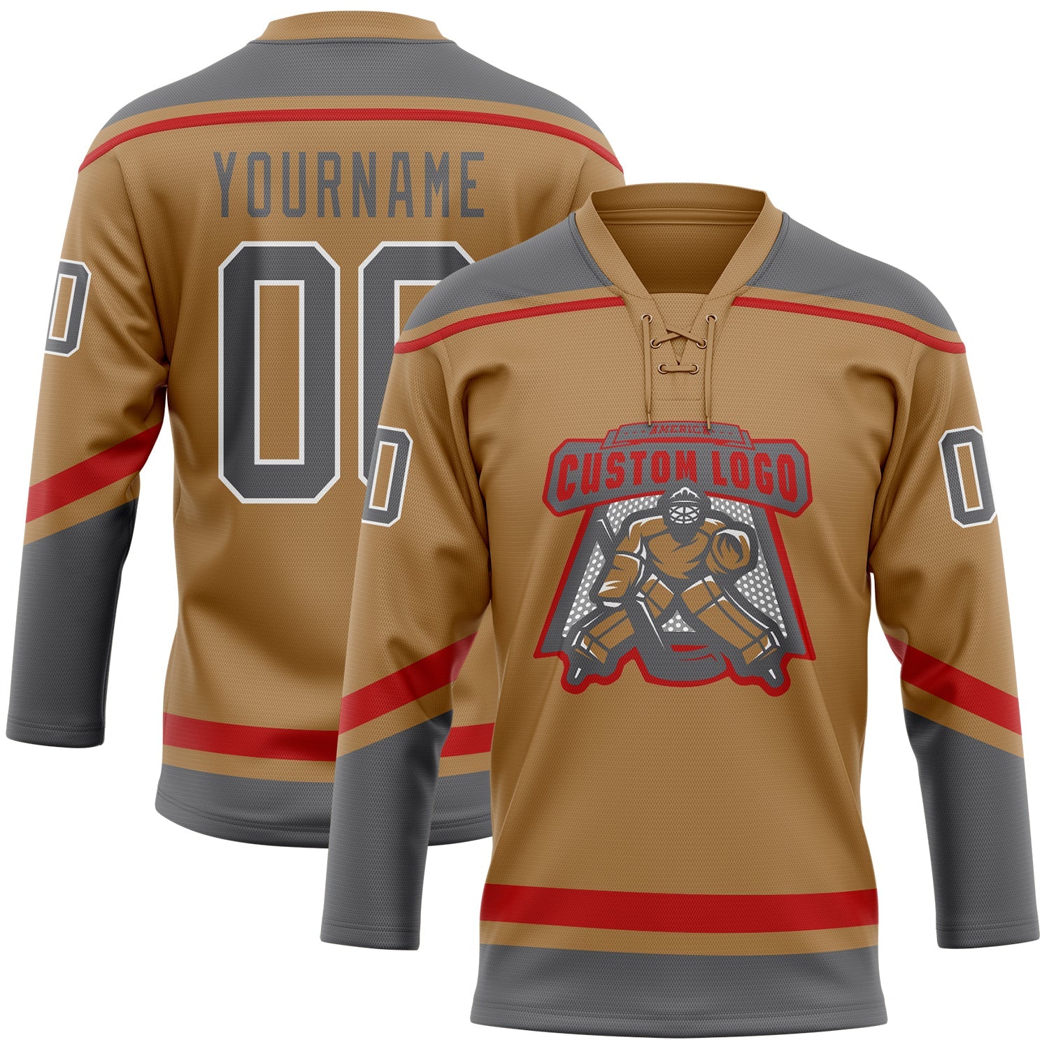 Custom Old Gold Steel Gray-White Hockey Lace Neck Jersey - Sky-Custom