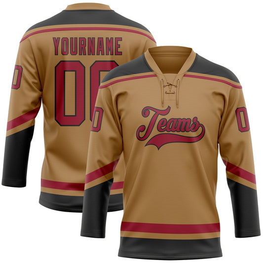 Custom Old Gold Cardinal-Black Hockey Lace Neck Jersey - Sky-Custom