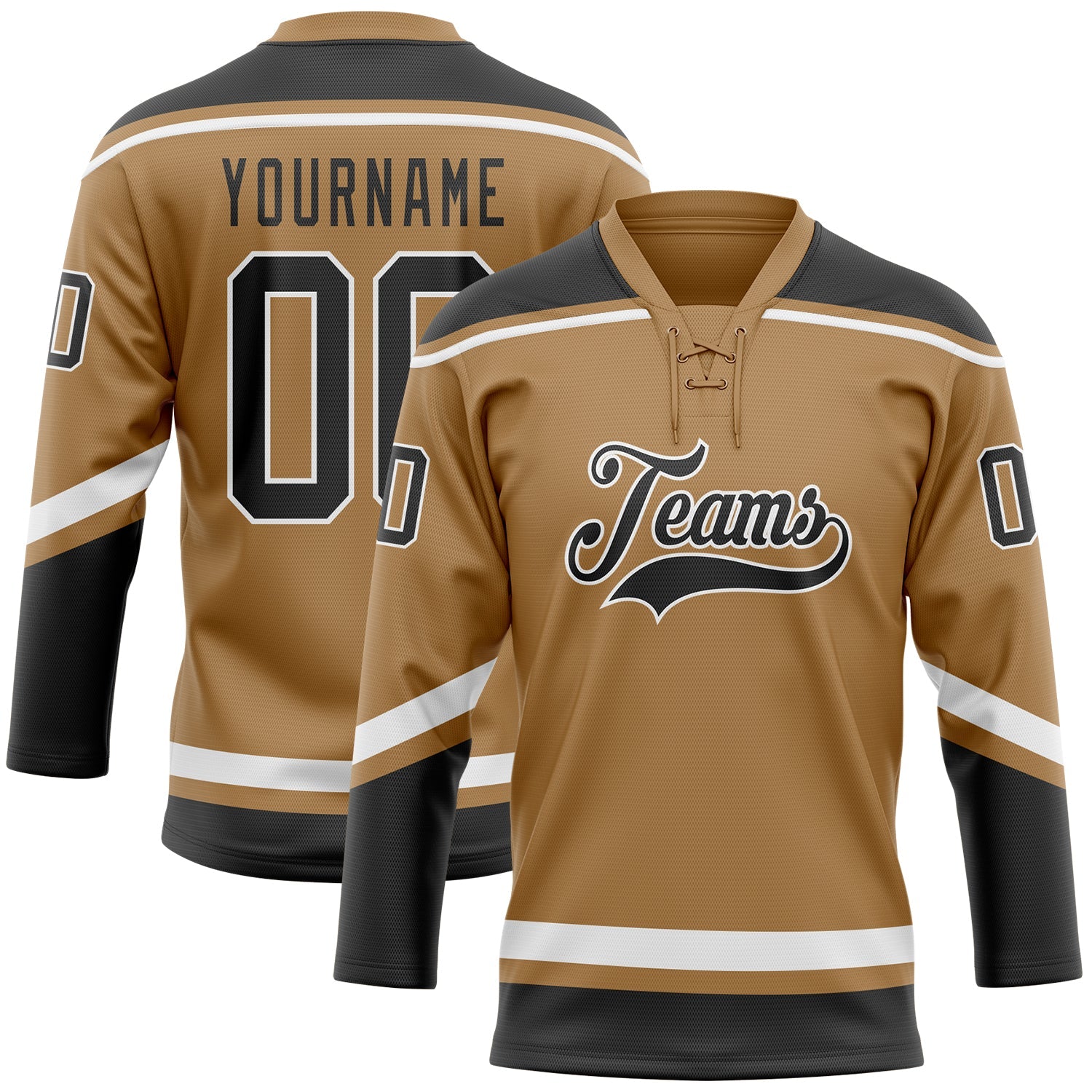 Custom Old Gold Black-White Hockey Lace Neck Jersey - Sky-Custom
