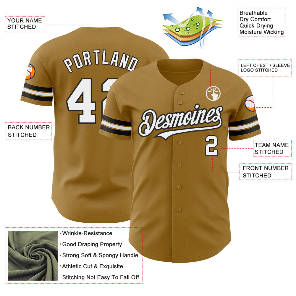 Custom Old Gold White-Black Authentic Baseball Jersey - Sky-Custom