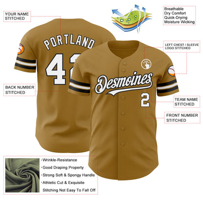Custom Old Gold White-Black Authentic Baseball Jersey - Sky-Custom