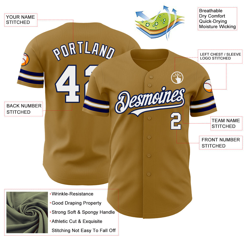 Custom Old Gold White-Navy Authentic Baseball Jersey - Sky-Custom