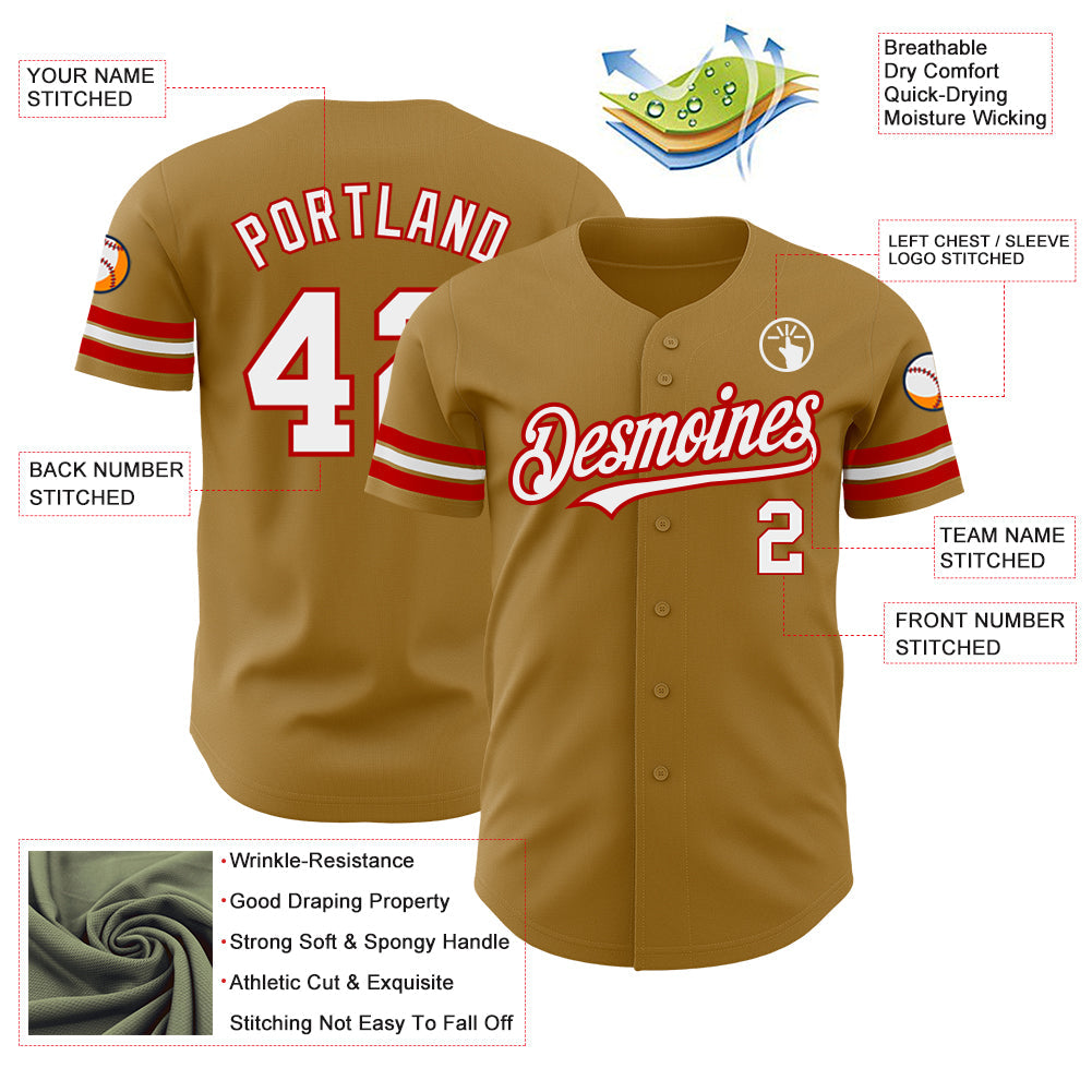 Custom Old Gold White-Red Authentic Baseball Jersey - Sky-Custom