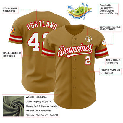Custom Old Gold White-Red Authentic Baseball Jersey - Sky-Custom
