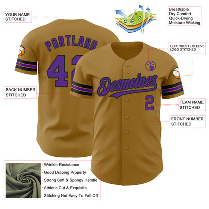 Custom Old Gold Purple-Black Authentic Baseball Jersey - Sky-Custom