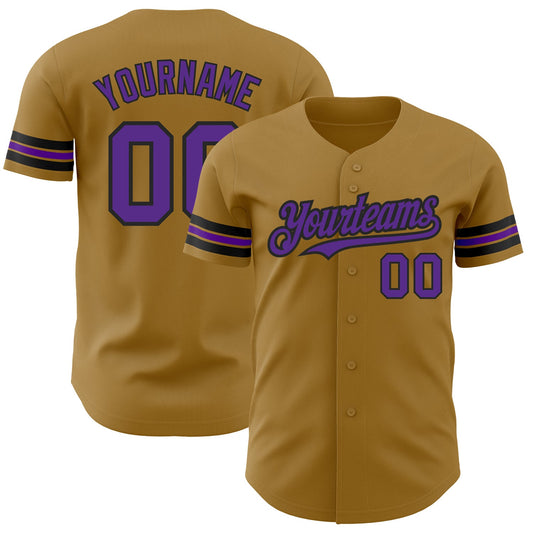 Custom Old Gold Purple-Black Authentic Baseball Jersey - Sky-Custom
