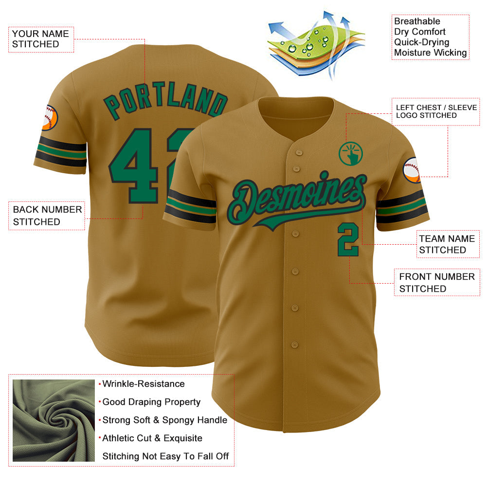 Custom Old Gold Kelly Green-Black Authentic Baseball Jersey - Sky-Custom