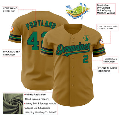 Custom Old Gold Kelly Green-Black Authentic Baseball Jersey - Sky-Custom