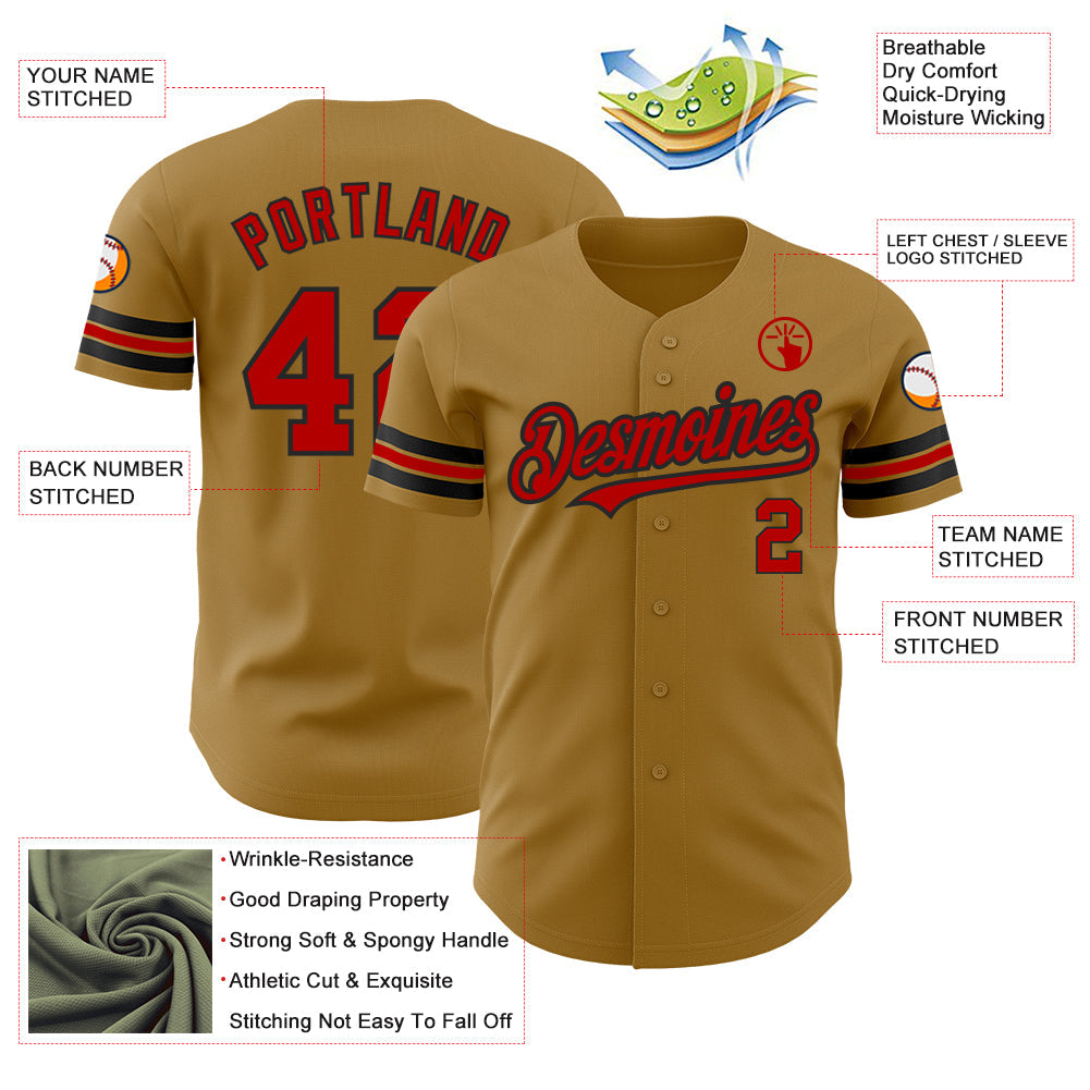 Custom Old Gold Red-Black Authentic Baseball Jersey - Sky-Custom
