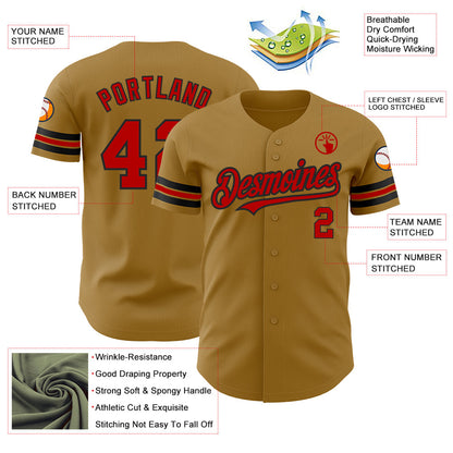 Custom Old Gold Red-Black Authentic Baseball Jersey - Sky-Custom
