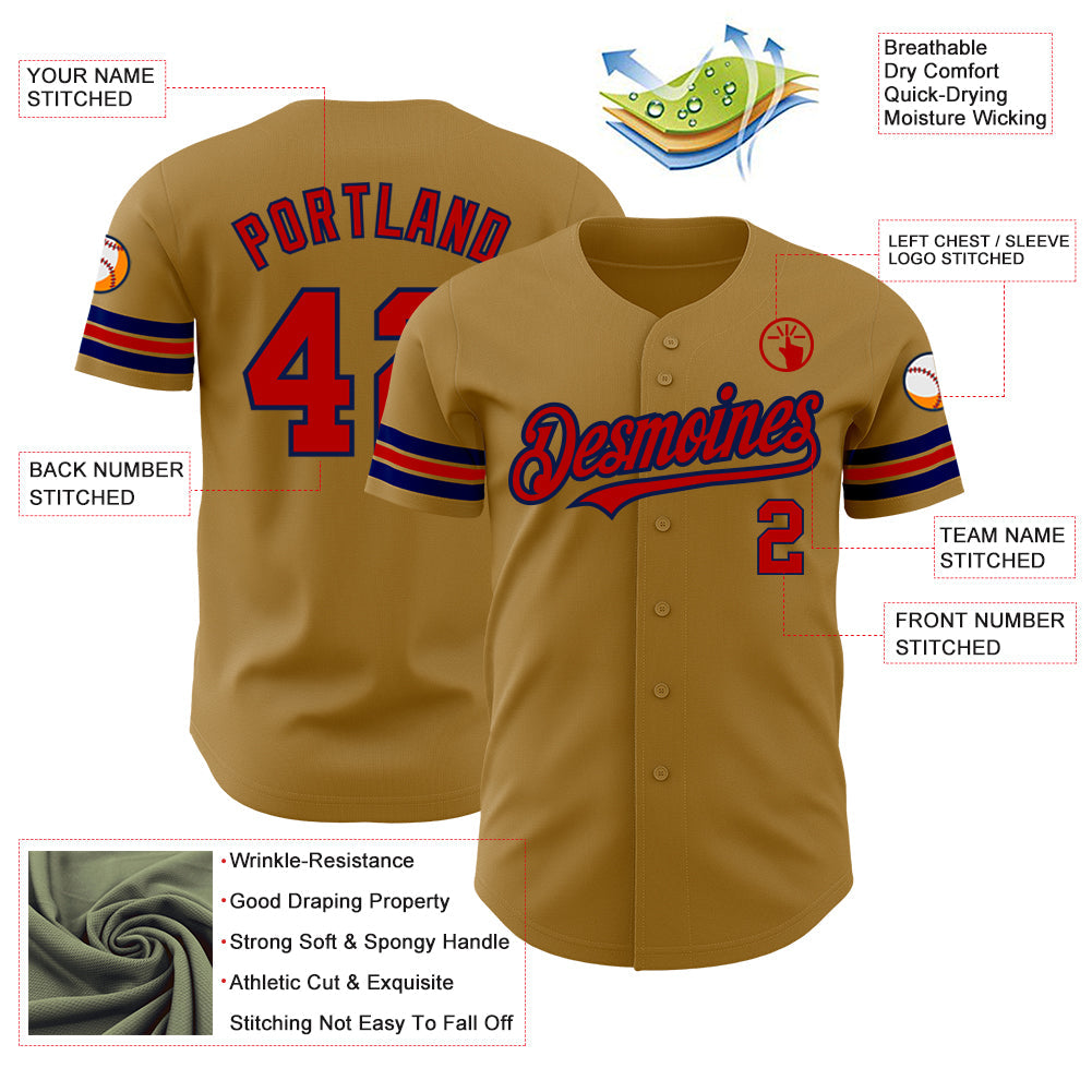 Custom Old Gold Red-Navy Authentic Baseball Jersey - Sky-Custom
