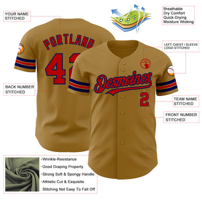 Custom Old Gold Red-Navy Authentic Baseball Jersey - Sky-Custom