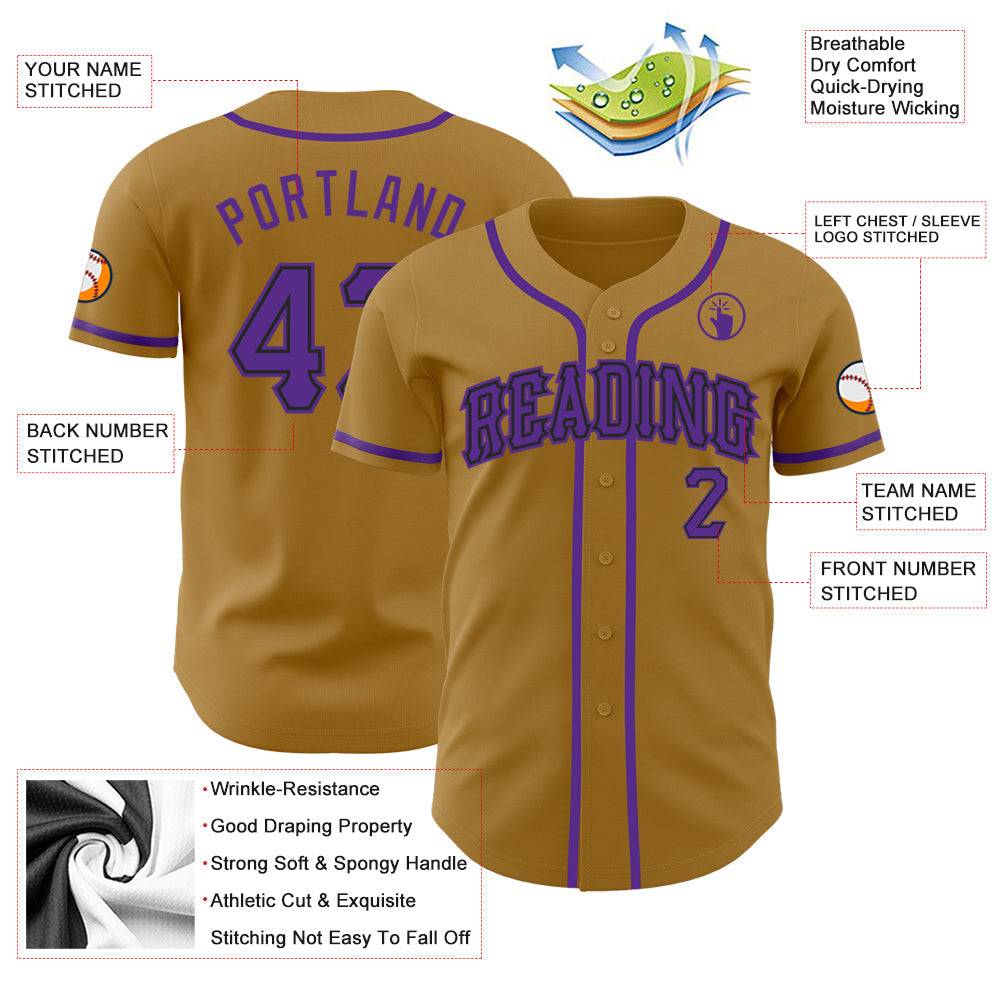 Custom Old Gold Purple-Black Authentic Baseball Jersey - Sky-Custom