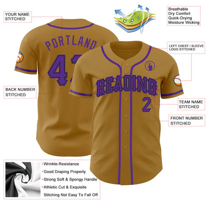 Custom Old Gold Purple-Black Authentic Baseball Jersey - Sky-Custom