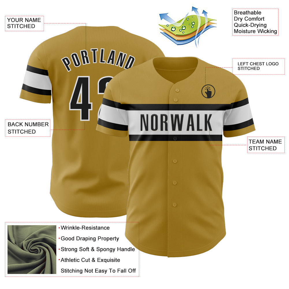 Custom Old Gold Black-White Authentic Baseball Jersey - Sky-Custom