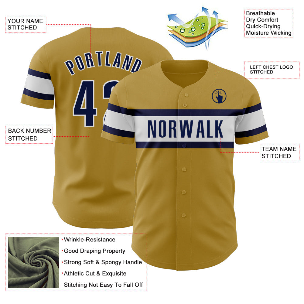 Custom Old Gold Navy-White Authentic Baseball Jersey - Sky-Custom