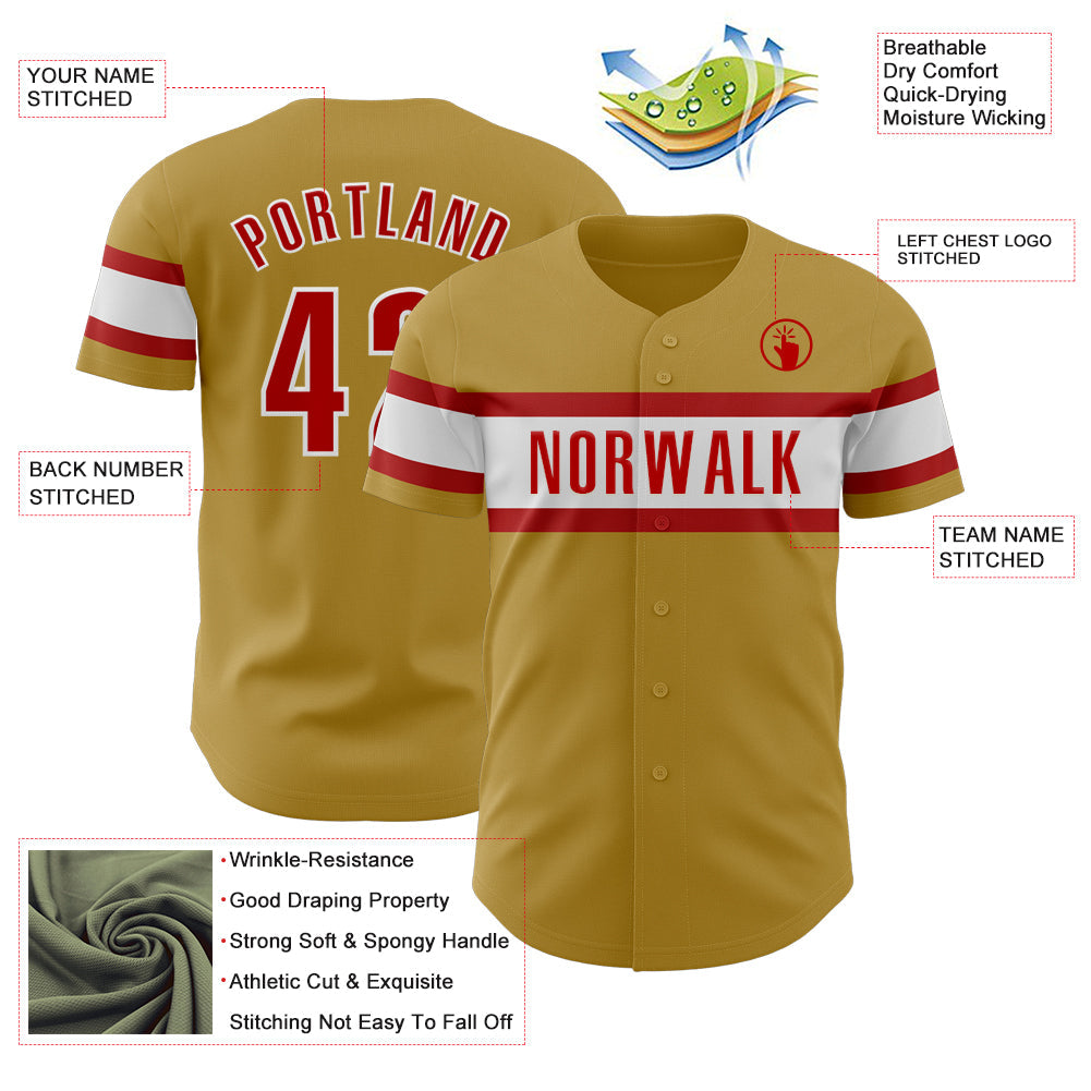 Custom Old Gold Red-White Authentic Baseball Jersey - Sky-Custom