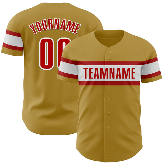 Custom Old Gold Red-White Authentic Baseball Jersey - Sky-Custom