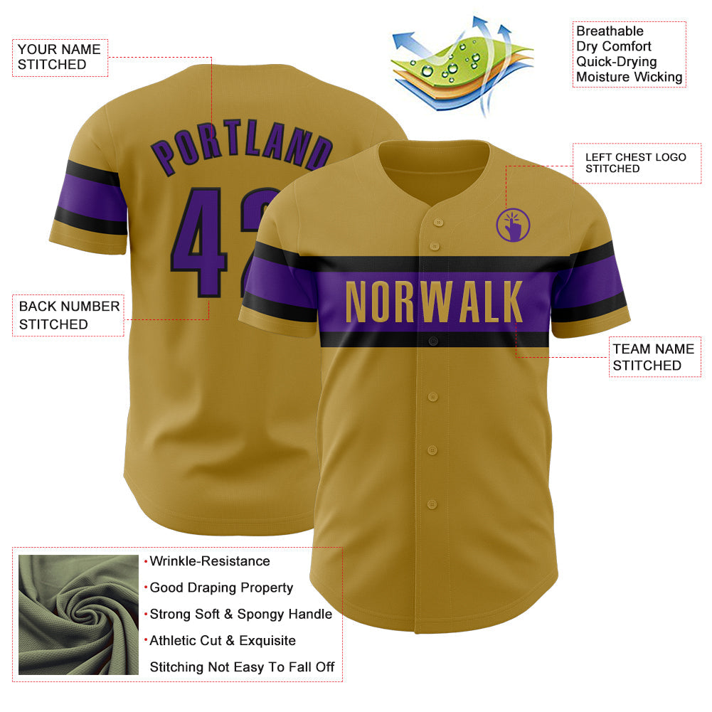 Custom Old Gold Purple-Black Authentic Baseball Jersey - Sky-Custom