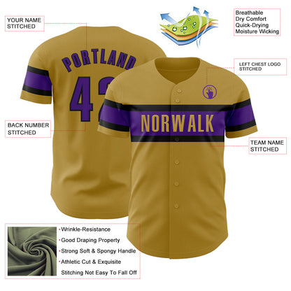 Custom Old Gold Purple-Black Authentic Baseball Jersey - Sky-Custom