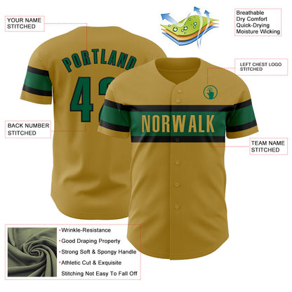 Custom Old Gold Kelly Green-Black Authentic Baseball Jersey - Sky-Custom