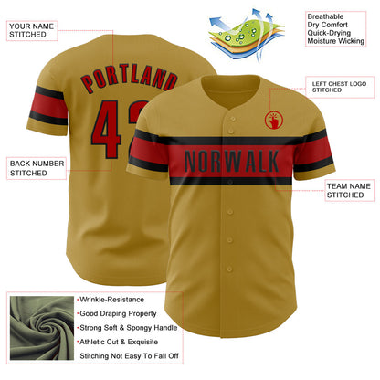 Custom Old Gold Red-Black Authentic Baseball Jersey - Sky-Custom