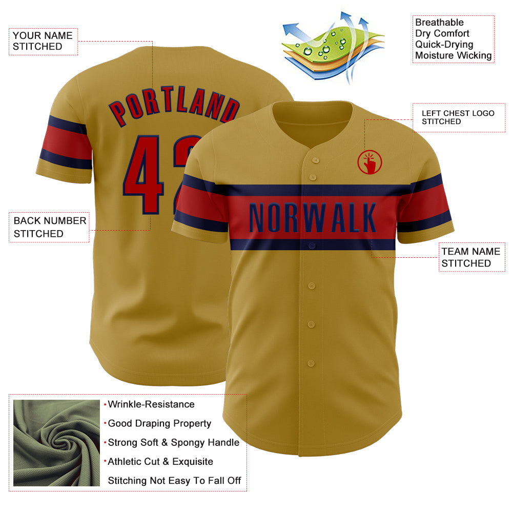 Custom Old Gold Red-Navy Authentic Baseball Jersey - Sky-Custom