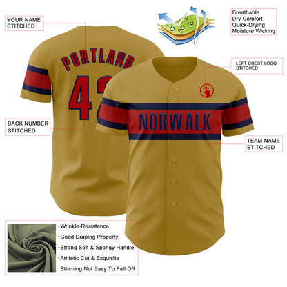 Custom Old Gold Red-Navy Authentic Baseball Jersey - Sky-Custom