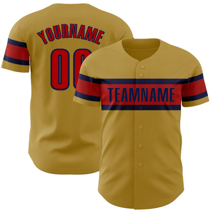 Custom Old Gold Red-Navy Authentic Baseball Jersey - Sky-Custom