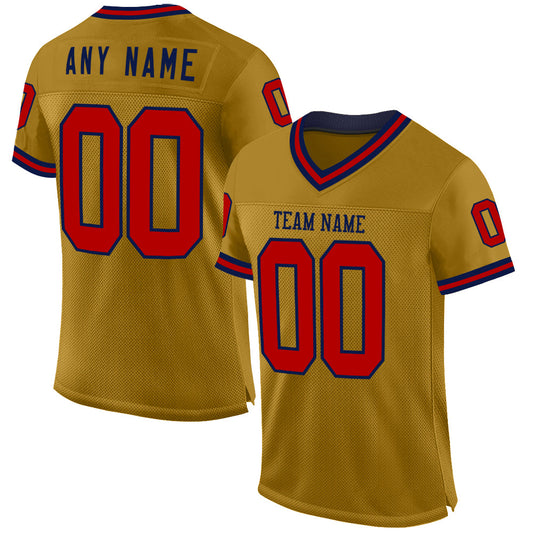 Custom Old Gold Red-Navy Mesh Authentic Throwback Football Jersey - Sky-Custom