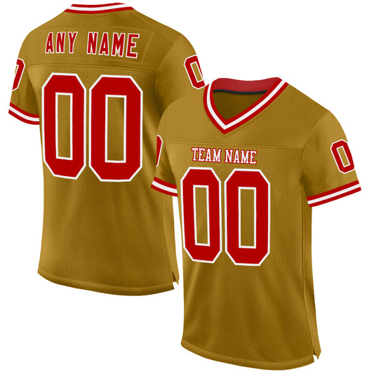 Custom Old Gold Red-White Mesh Authentic Throwback Football Jersey - Sky-Custom