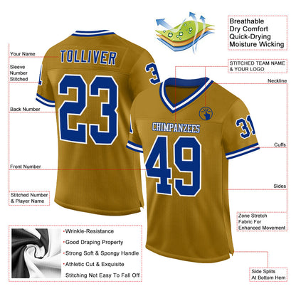 Custom Old Gold Royal-White Mesh Authentic Throwback Football Jersey - Sky-Custom