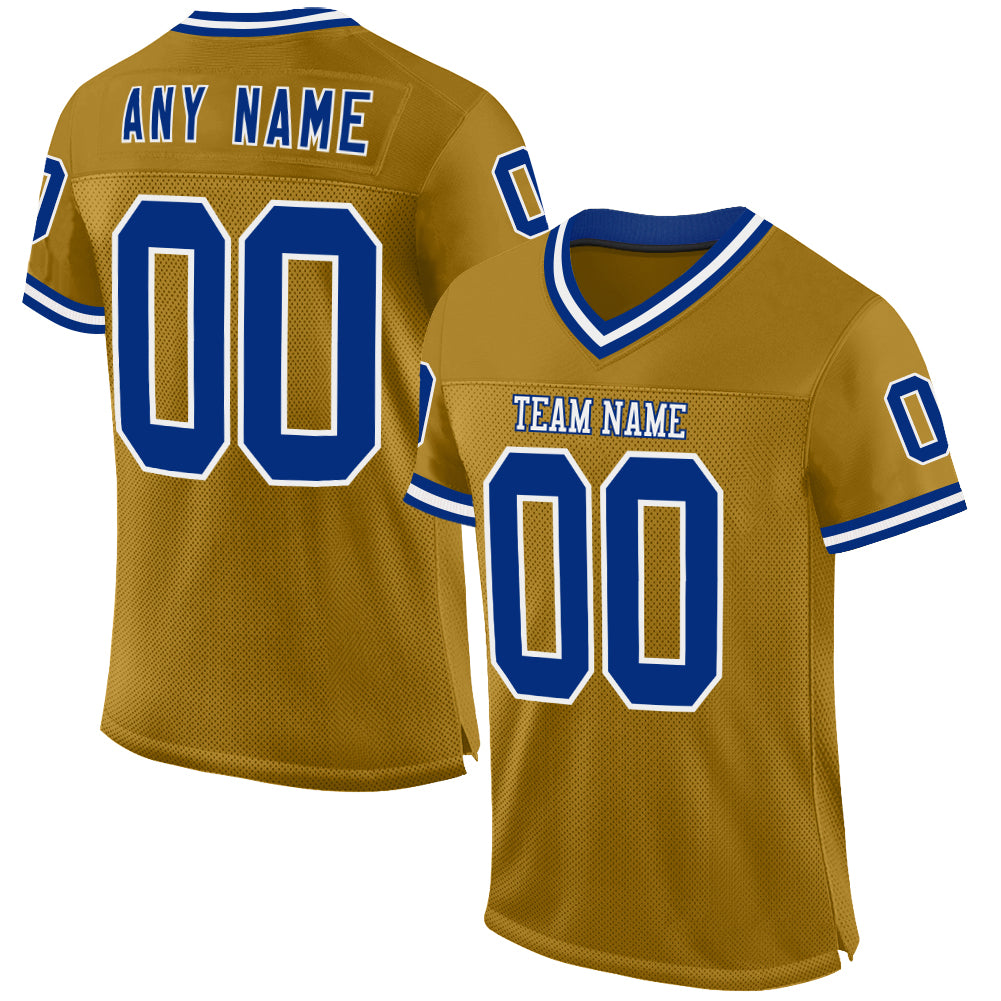 Custom Old Gold Royal-White Mesh Authentic Throwback Football Jersey - Sky-Custom