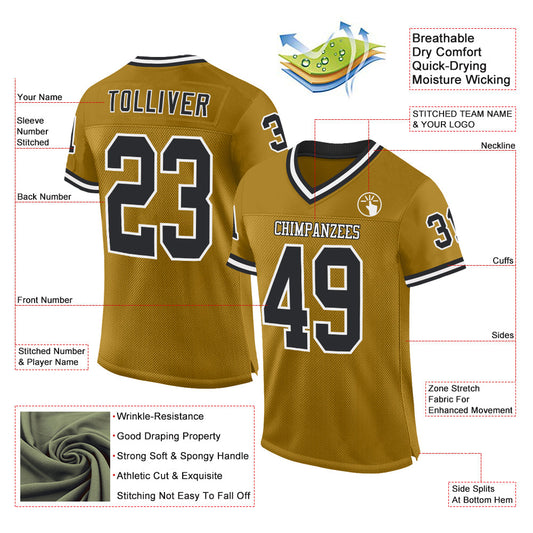 Custom Old Gold Black-White Mesh Authentic Throwback Football Jersey - Sky-Custom