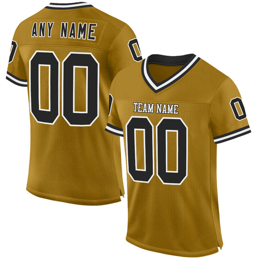 Custom Old Gold Black-White Mesh Authentic Throwback Football Jersey - Sky-Custom