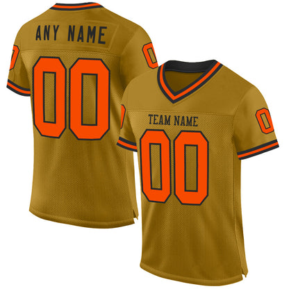 Custom Old Gold Orange-Black Mesh Authentic Throwback Football Jersey - Sky-Custom