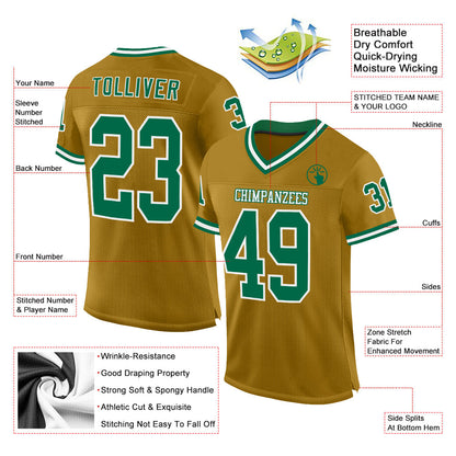 Custom Old Gold Kelly Green-White Mesh Authentic Throwback Football Jersey - Sky-Custom