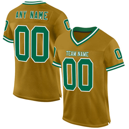 Custom Old Gold Kelly Green-White Mesh Authentic Throwback Football Jersey - Sky-Custom