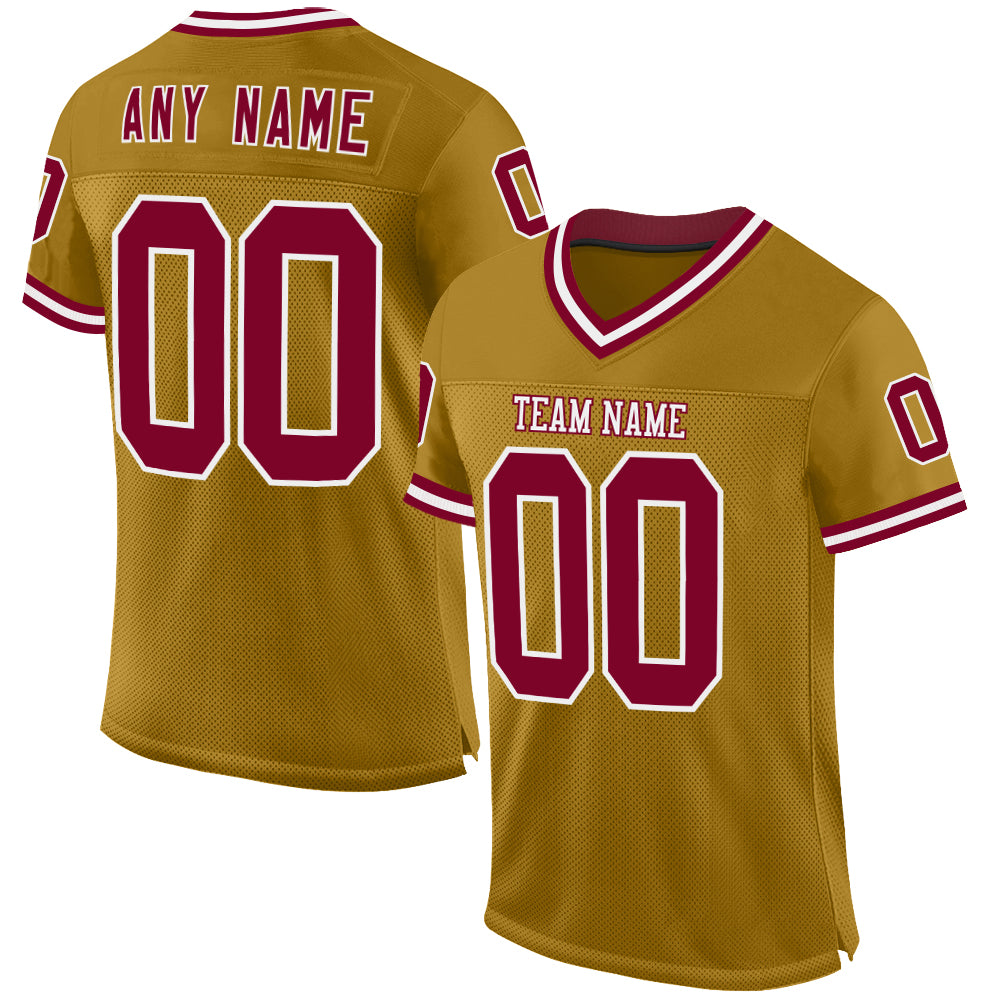 Custom Old Gold Maroon-White Mesh Authentic Throwback Football Jersey - Sky-Custom