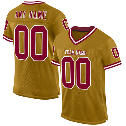 Custom Old Gold Maroon-White Mesh Authentic Throwback Football Jersey - Sky-Custom