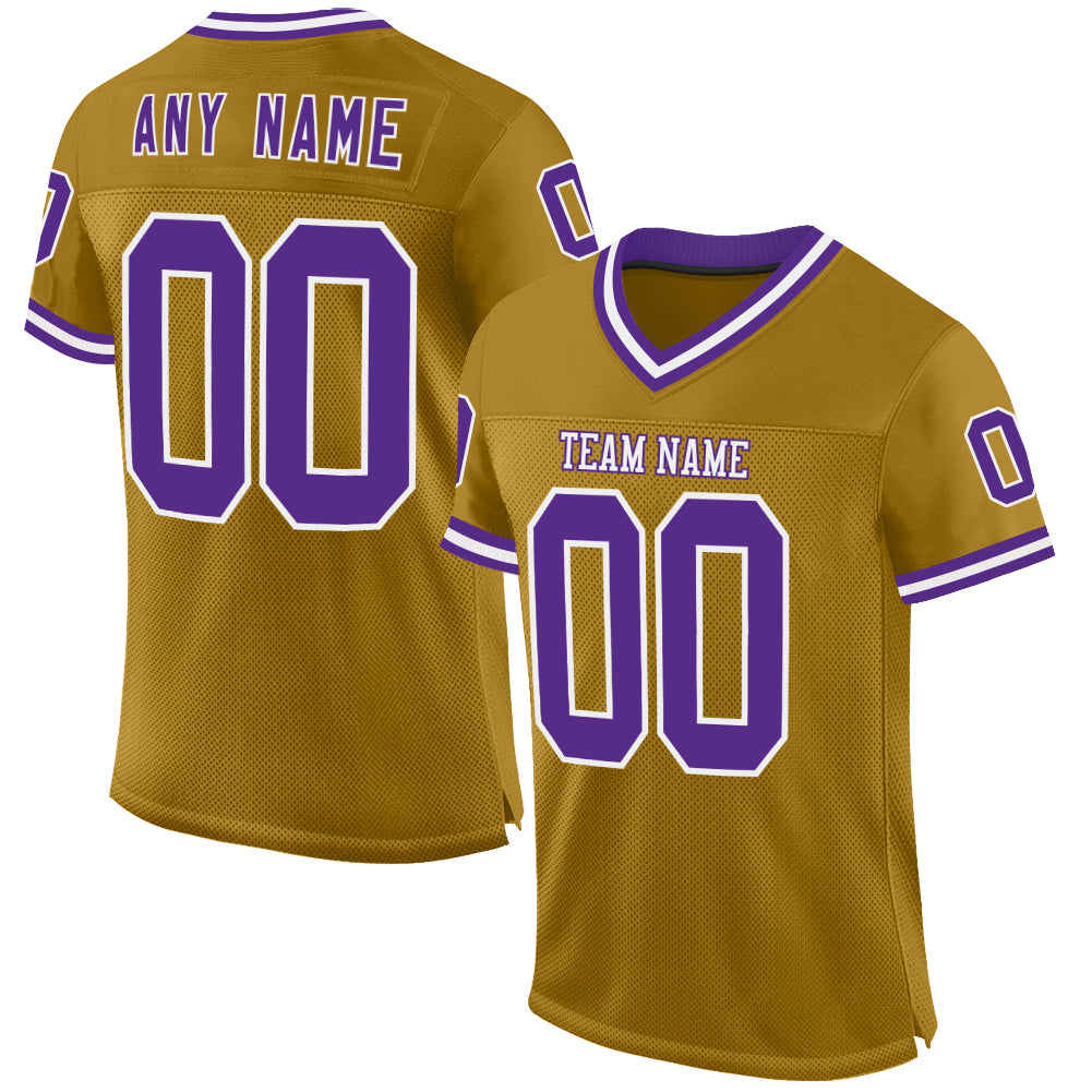 Custom Old Gold Purple-White Mesh Authentic Throwback Football Jersey - Sky-Custom