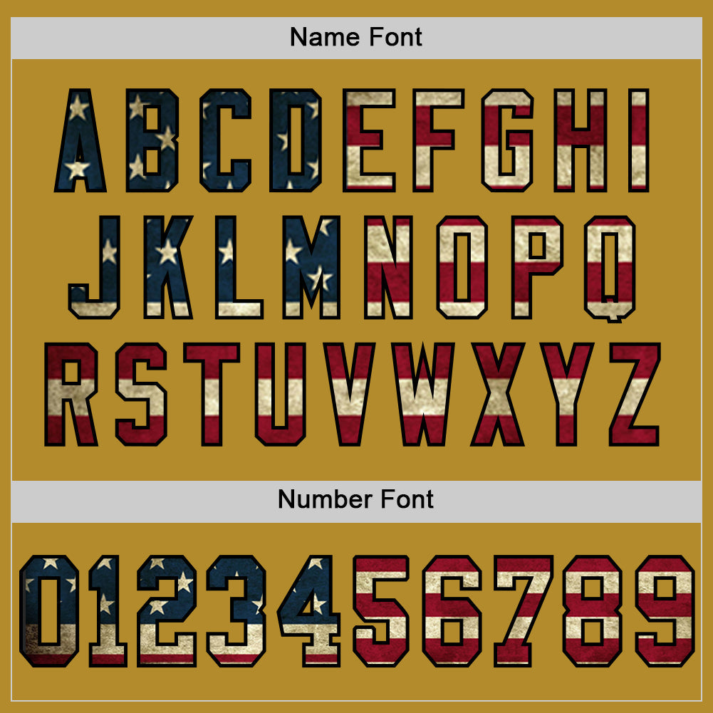 Custom Old Gold Vintage USA Flag-Black Mesh Authentic Throwback Football Jersey - Sky-Custom