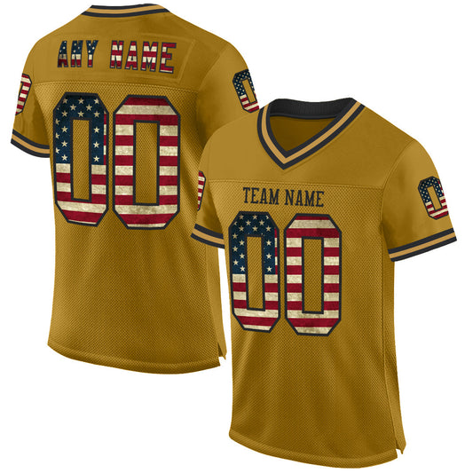Custom Old Gold Vintage USA Flag-Black Mesh Authentic Throwback Football Jersey - Sky-Custom