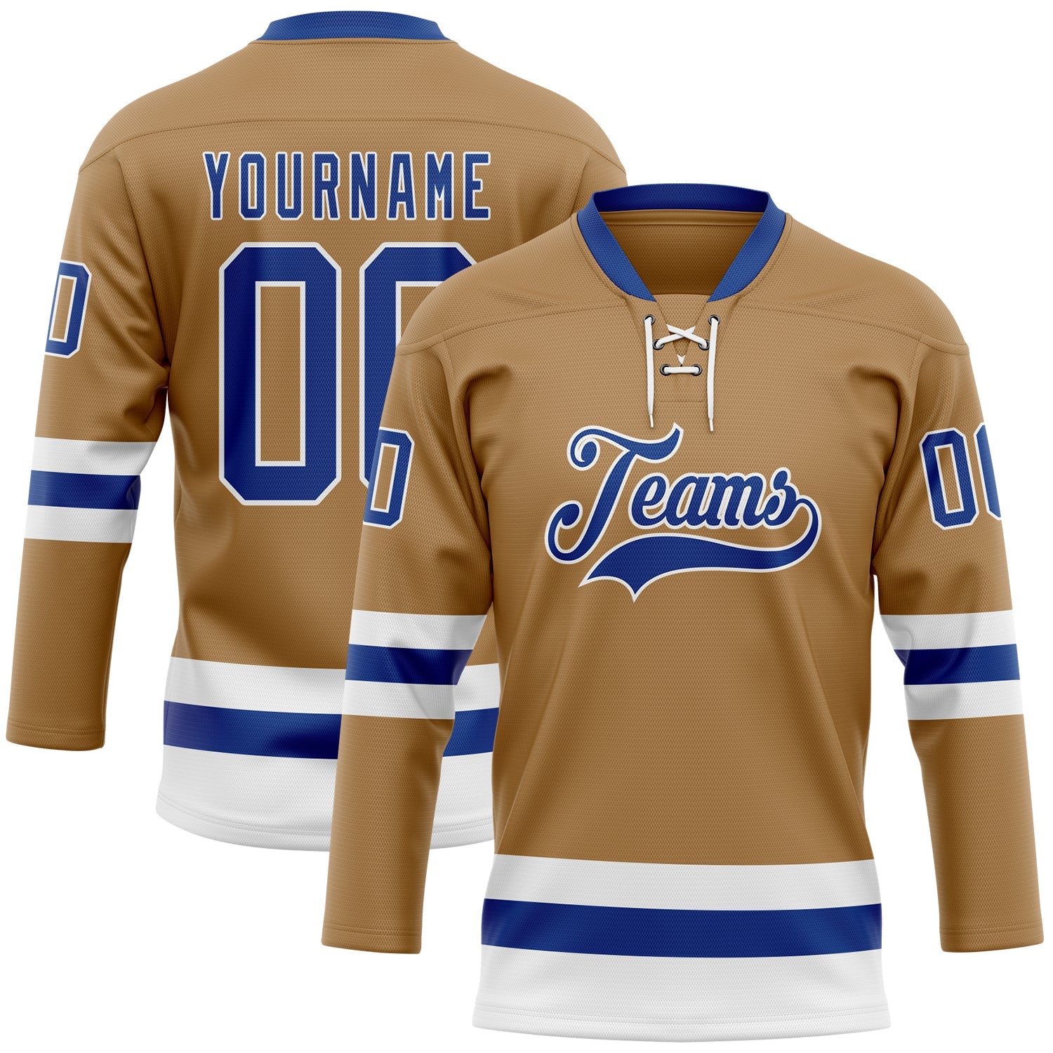Custom Old Gold Royal-White Hockey Lace Neck Jersey - Sky-Custom
